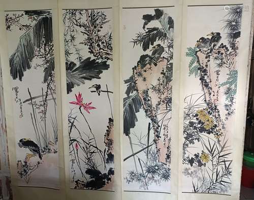 Four Chinese Ink Color Painting Set