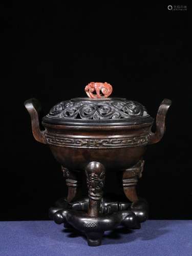 Chinese Chengxiang Wood Carved Tripod Censer w