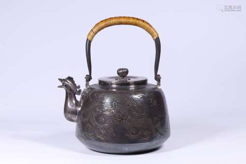 Japanese Engraved Silver Teapot, Mark