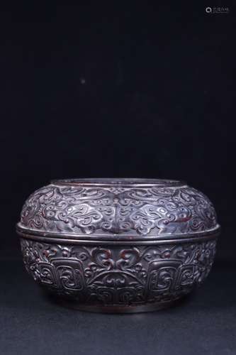 Chinese Zitan Wood Carved Cover Box