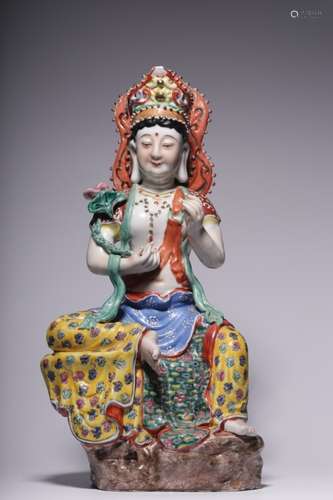 Chinese Famille Rose Porcelain Guanyin Statue