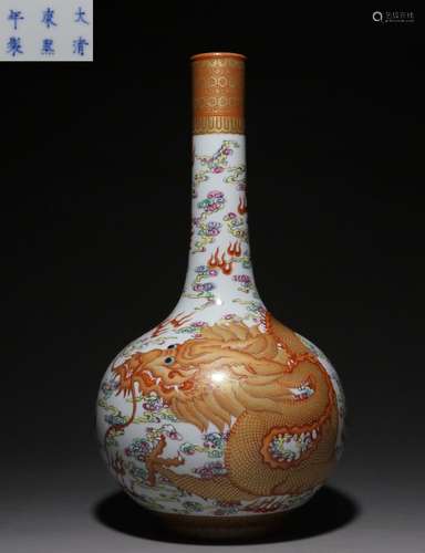 Chinese Hand Paint Famille Rose Vase,Mark