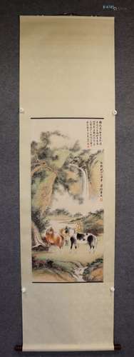 Chinese Ink Color LandscapePainting w Calligraphy