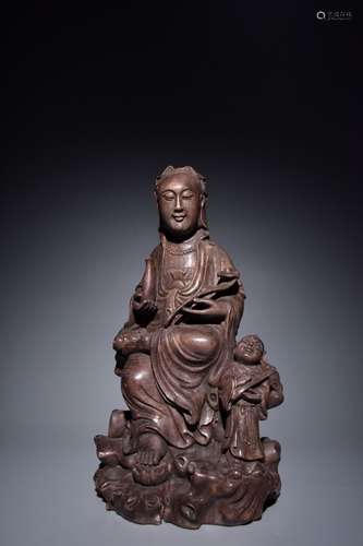 Chiinese Chengxiang Wood Carved Guanyin Statue