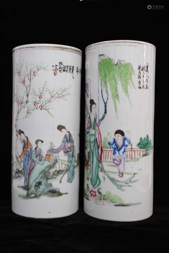 Pair Chinese Famille Rose Porcelain Hat Holder