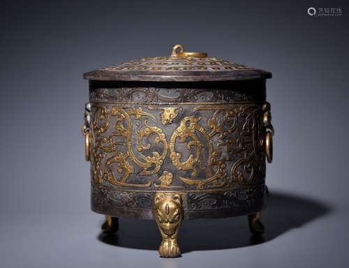 Chinese Gilt Silver Tripod Censer