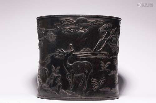 Chinese Zitan Wood Carved Brushpot