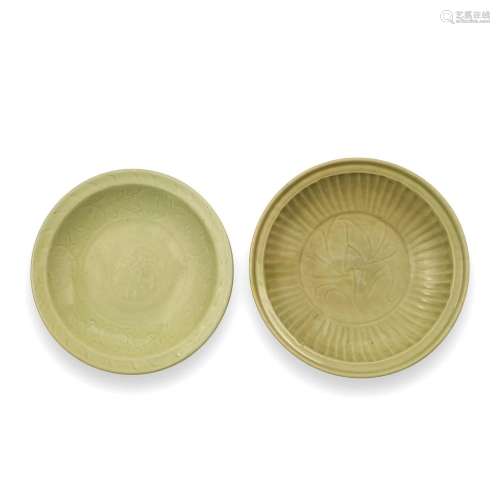 TWO LONGQUAN CELADON GLAZED DISHES Ming Dynasty, 15th centur...