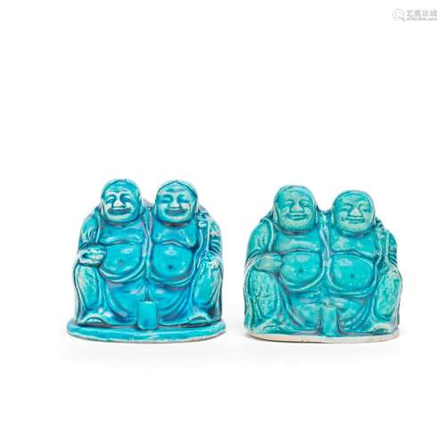 A PAIR OF TURQUOISE GLAZED 'HEHE ERXIAN' JOSS STICK ...