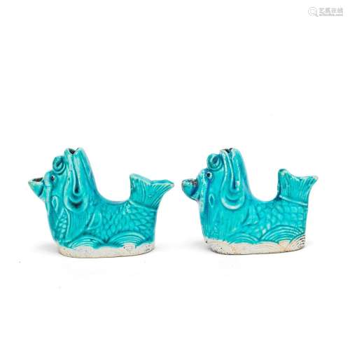 A PAIR OF TURQUOISE GLAZED 'LEAPING FISH-DRAGON' WAT...