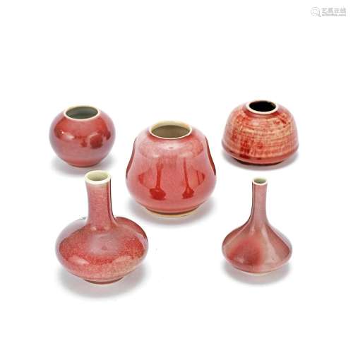 A GROUP OF FIVE COPPER RED GLAZED WARES 19th century (5)