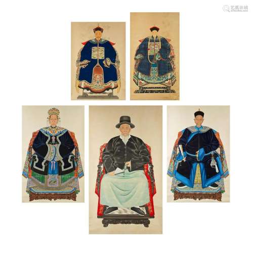 ANONYMOUS, LATE QING/ 20TH CENTURY Five Ancestor Portraits (...