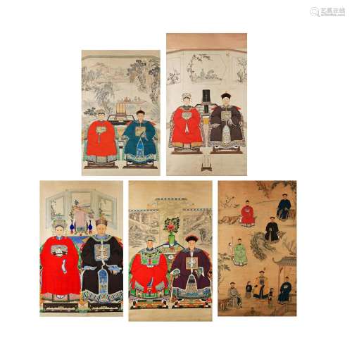 ANONYMOUS, LATE QING/ 20TH CENTURY Five Ancestor Portraits (...