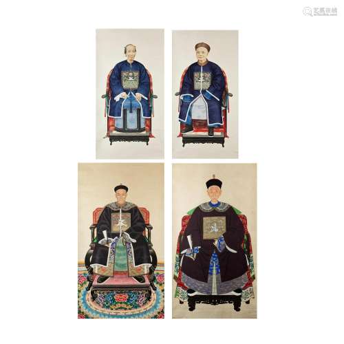 ANONYMOUS, LATE QING DYNASTY Four Ancestor Portraits (4)