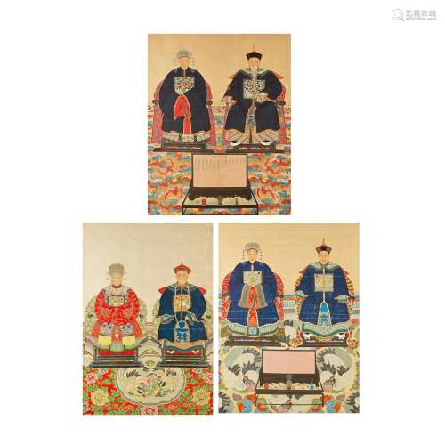 ANONYMOUS, LATE QING DYNASTY Three Ancestor Portraits (3)