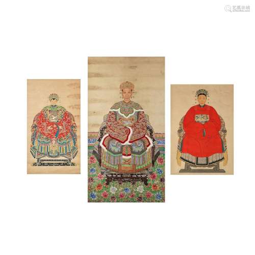 ANONYMOUS, LATE QING DYNASTY Three Ancestor Portraits (3)