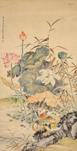 LU CHONG (1908-1997) Lotus and Mandarin Ducks