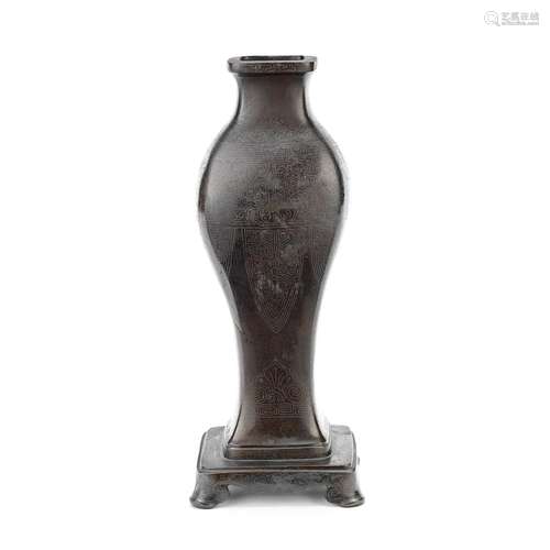 A SILVER INLAID BRONZE VASE 18th/19th century