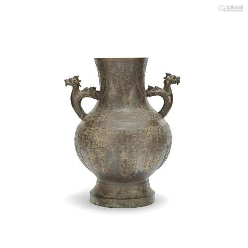 A LARGE ARCHAISTIC BRONZE VASE, HU Qing Dynasty