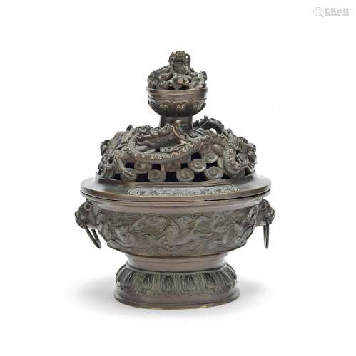 A BRONZE INCENSE BURNER AND COVER Qianlong mark, 19th centur...