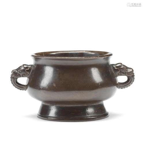 A BURNISHED BRONZE INCENSE BURNER, GUI Xuande six-character ...