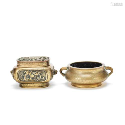 TWO GILT BRONZE INCENSE BURNERS 18th/19th century (3)