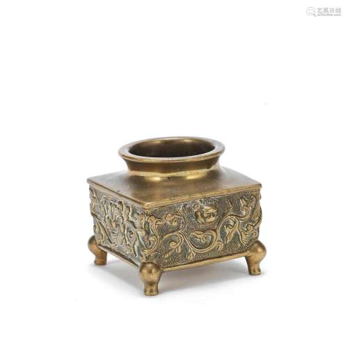 A SMALL GILT BRONZE INCENSER BURNER Xuande four-characters m...