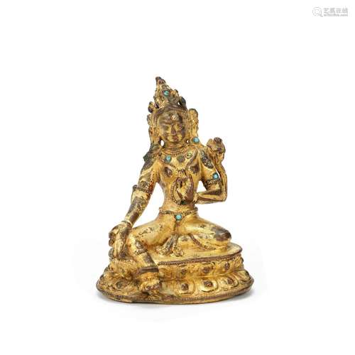 A SMALL GILT BRONZE FIGURE OF TARA 18th century