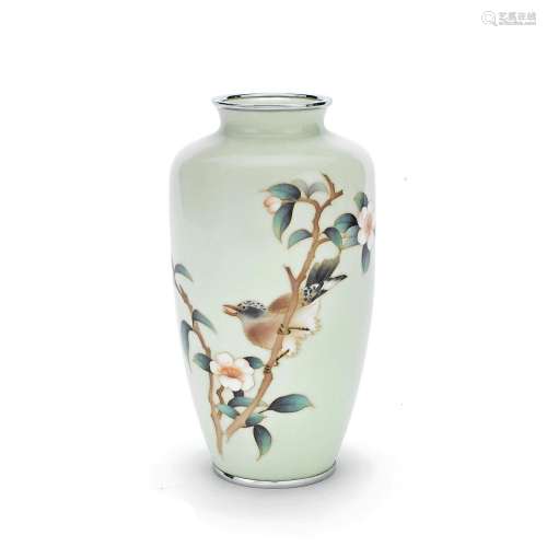 A CLOISONNÉ ENAMEL 'BIRD AND PRUNUS BLOSSOM' VASE Me...