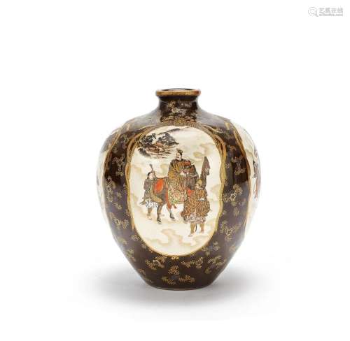 AN UNUSUAL BROWN-GROUND SATSUMA VASE Meiji Period, signed Ki...