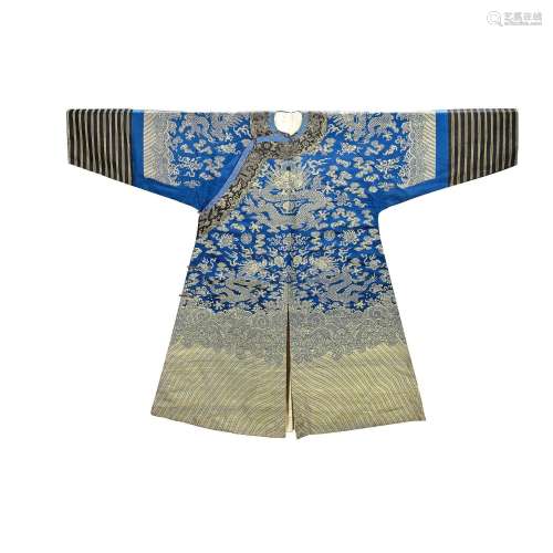 A BLUE GROUND SILK BROCADE DRAGON ROBE, JIFU 19th century