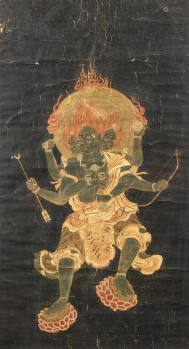 A BLACK-GROUND PAINTING OF VAJRAPANI Dali Kingdom, 18th cent...