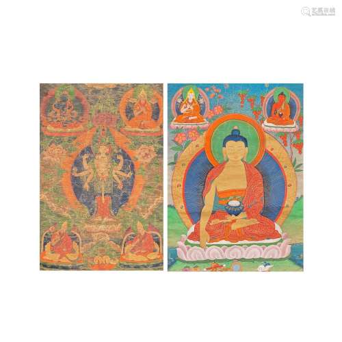 TWO THANGKAS OF AVALOKISTESVARA AND BUDDHA SHAKYAMUNI 18th/1...
