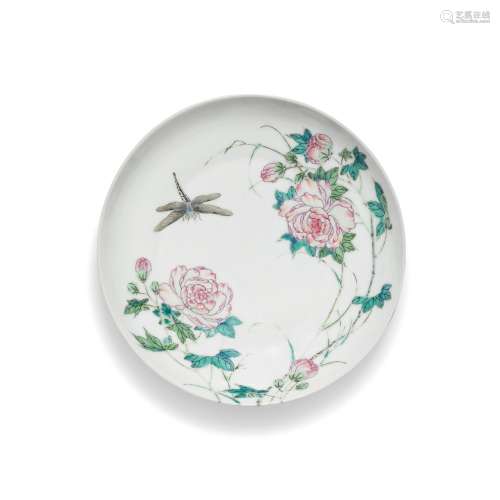 A rare famille-rose 'hibiscus' dish, Seal mark and p...