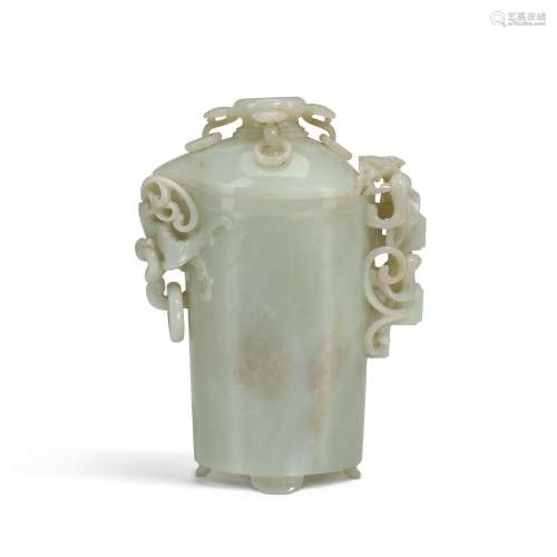A rare large pale celadon jade archaistic ewer and cover, Fa...