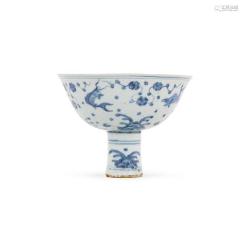 A blue and white stem bowl, Ming dynasty, second half of 15t...
