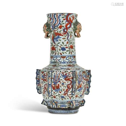 A large wucai 'dragon and phoenix' vase, Ming dynast...