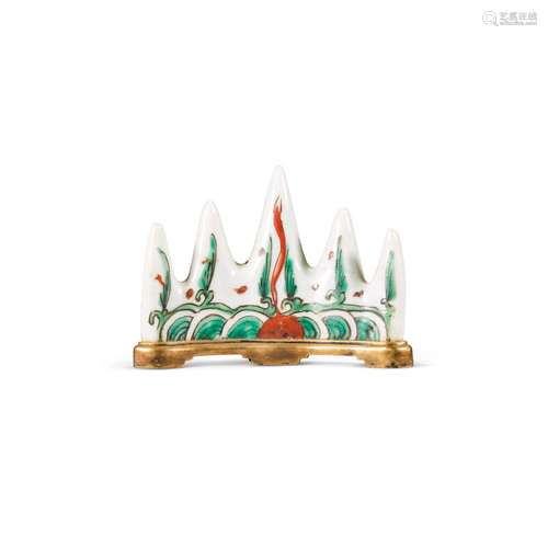 A polychrome-enamelled mountain-form brushrest, Late Ming dy...