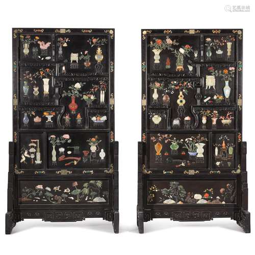 A monumental and extremely rare pair of zitan and hardwood e...