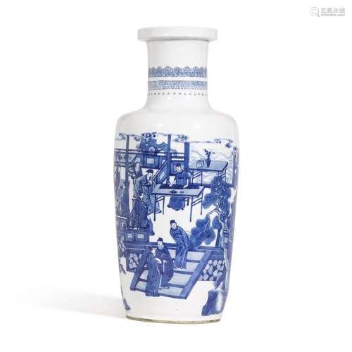 A blue and white rouleau vase,Qing dynasty, Kangxi period | ...