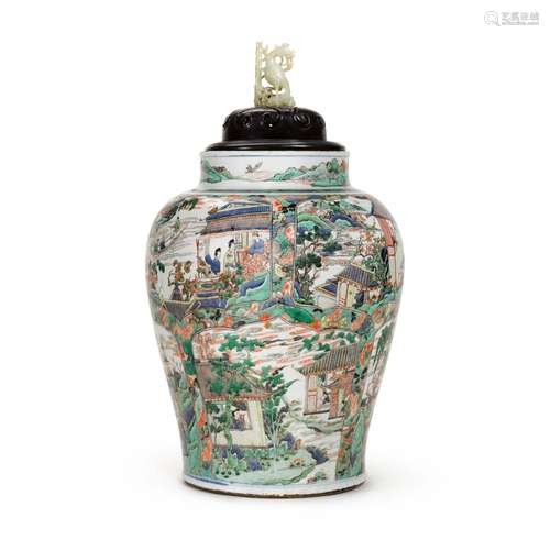 A large famille-verte 'figural' jar,  Qing dynasty, ...