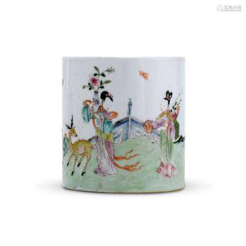 An inscribed famille-rose brushpot, Qing dynasty, Qianlong p...