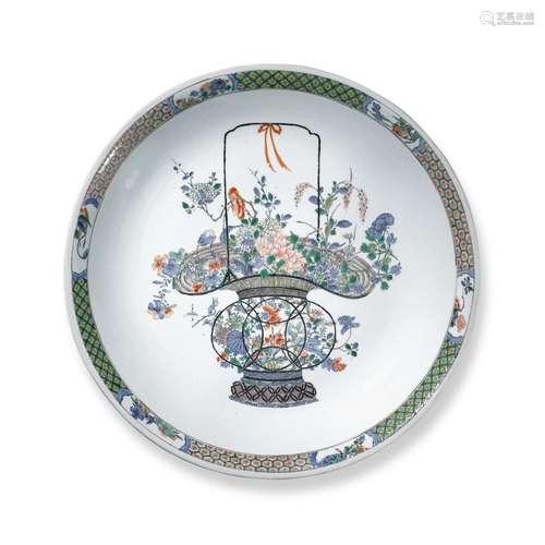 A famille-verte 'flower basket' dish, Qing dynasty, ...