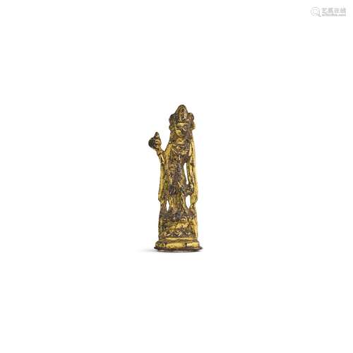 A miniature gilt-bronze figure of a Bodhisattva , Tang dynas...