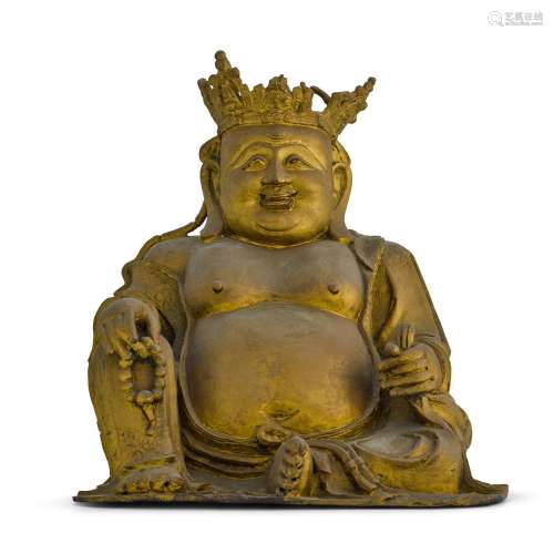 A gilt-bronze seated figure of Budai, 17th century  | 十七世...