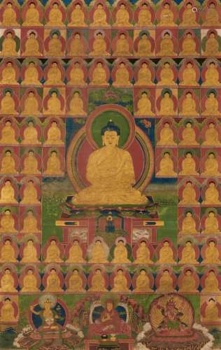 A thangka depicting 'Amitabha Buddha', Distemper on ...