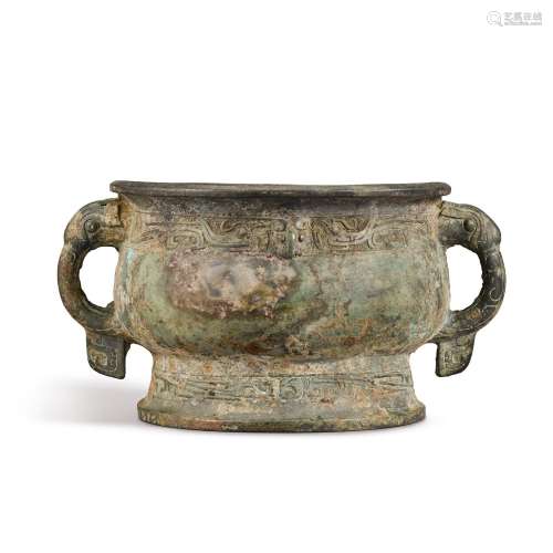 An archaic bronze ritual food vessel, Gui, Western Zhou dyna...
