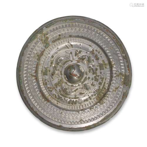 An inscribed silvered bronze mirror, Han dynasty| 漢 銅鎏銀神...