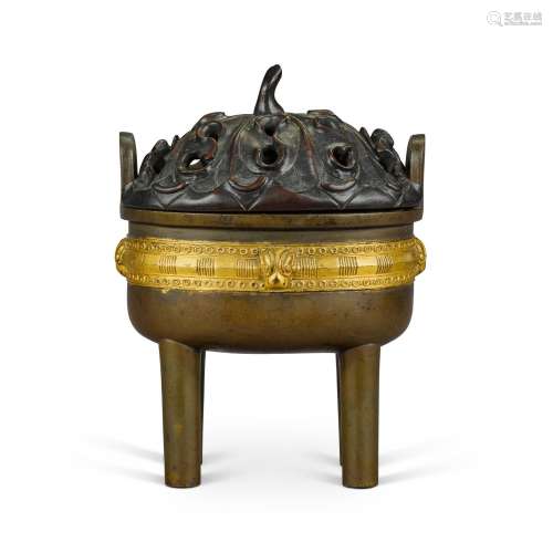 A parcel-gilt bronze censer, Qing dynasty, 18th century |  清...