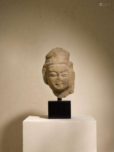 A sandstone head of a Bodhisattva, Northern Wei dynasty |  北...